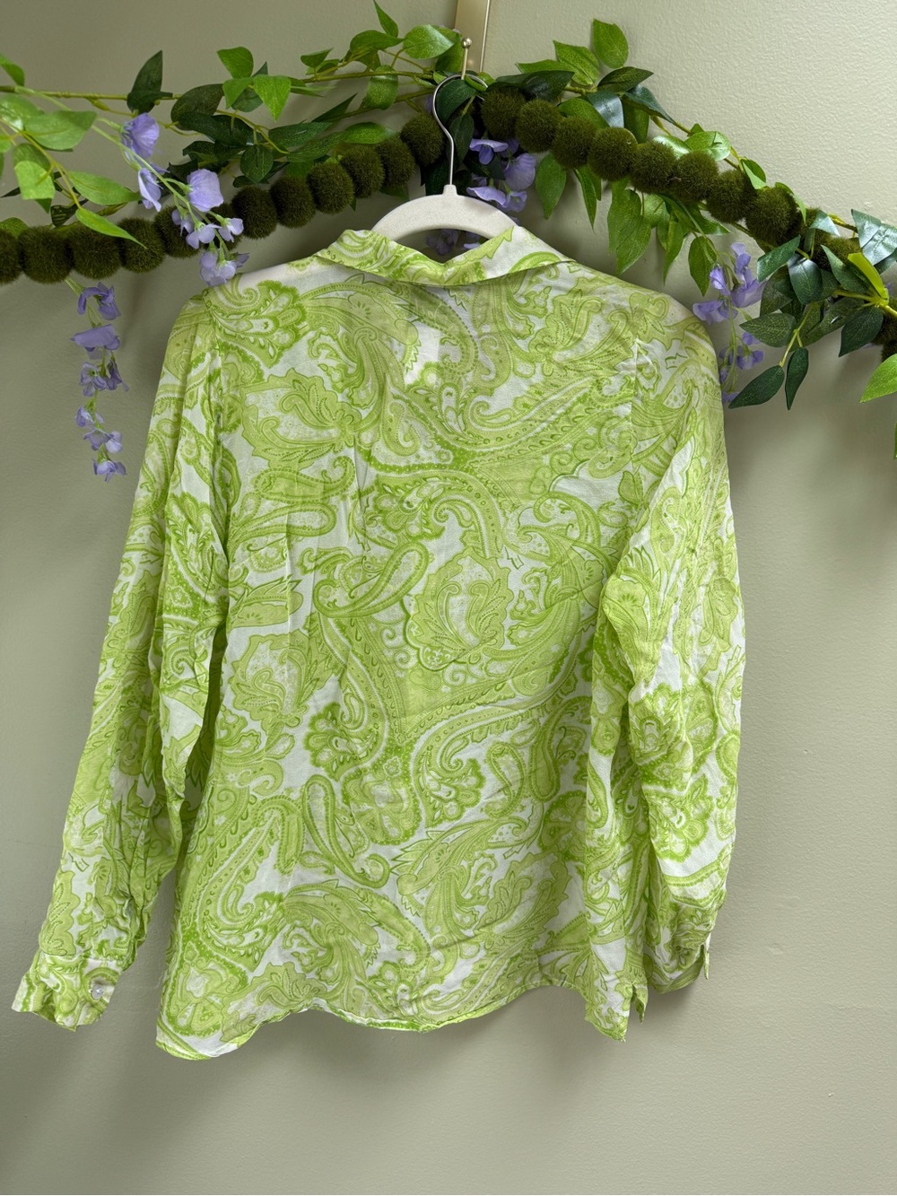 VTG Y2K Green Paisley SILK Top from Sash, size M - Picture 6 of 6
